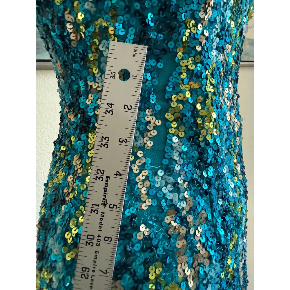 Scala Teal and Gold Sequin Strapless Mini Dress - Picture 3 of 10